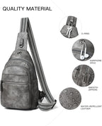 7L Sling Bag For Women Faux Leather Anti Theft Small Casual Daypack Backpack Fanny Pack Crossbody Chest Bags Purse Waterproof Dark Grey