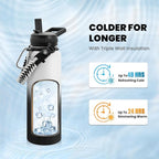 Insulated Water Bottle 40 oz, Triple Wall Vacuum Stainless Steel (Cold for 48 Hrs), Leak Proof & Non-BPA, Modern Water Flask Jug with Paracord Handle & Straw Spout Lids, Ombre: White/Black