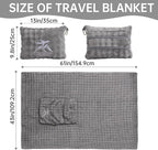 Travel Blanket and Pillow-2-in-1, Ultra-Soft&Compact, One-Piece Airplane Blanket with Hand Luggage Belt and Backpack Clip,Travelers Accessories Gifts, 61x43 Inches (Gray)