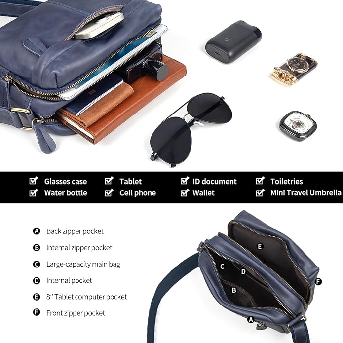 Augus Men's Leather Messenger Bag Shoulder Crossbody Backpack Bags Purse for Women Vintage Anti-Theft Waterproof Casual