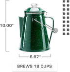 COLETTI Classic Percolator Coffee Pot — Camping Coffee Percolator, Campfire Coffee Pot – Camping for Groups — Brew for the Whole Campsite (Green, 18 Cup)