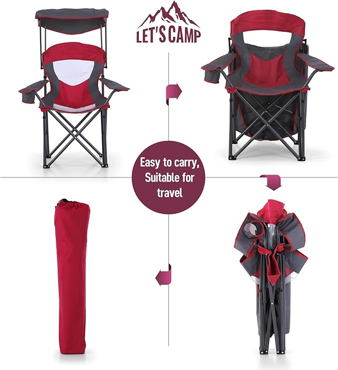 LET'S CAMP Camp Chair with Shade Canopy Folding Camping Chair with Cup Holder and Carry Bag for Outdoor Camping Hiking Beach, Heavy Duty 350 LBS,2 Pack