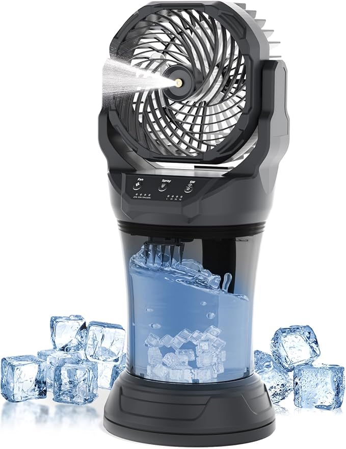 Portable Misting Fan, 30000mAh Battery Powered, Rechargeable Mist Fan with 4 Speeds, 4 Spray Modes, Remote & RGB Light, Auto Oscillation with 2L Tank Spray Cooling for Patios Camping Beach Outdoor