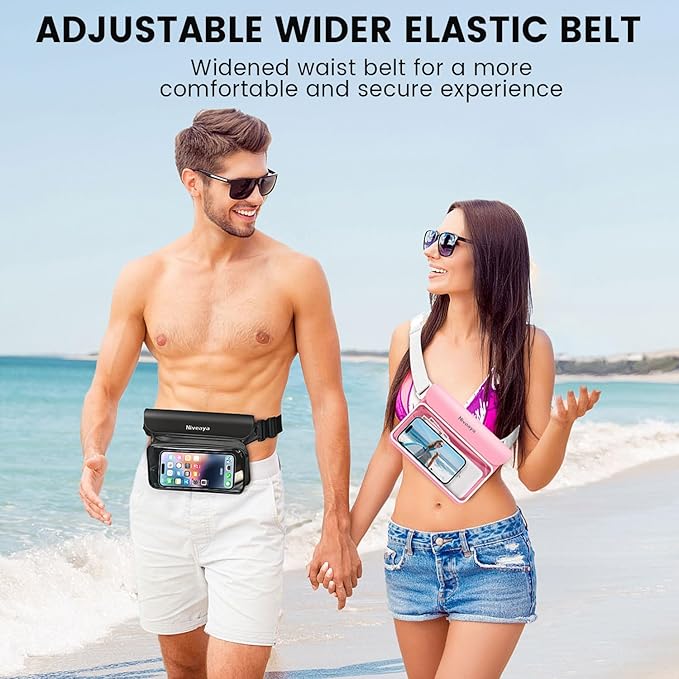 Niveaya IP68 Waterproof Fanny Pack - 2 Pack, Floating Dry Bag Pouch, Phone Waterproof Waist Pouch Dry Bag, Beach, Kayaking, Swimming, Boat Essentials, for iPhone 16/15/14/13/12 Pro Max up to 9.5"