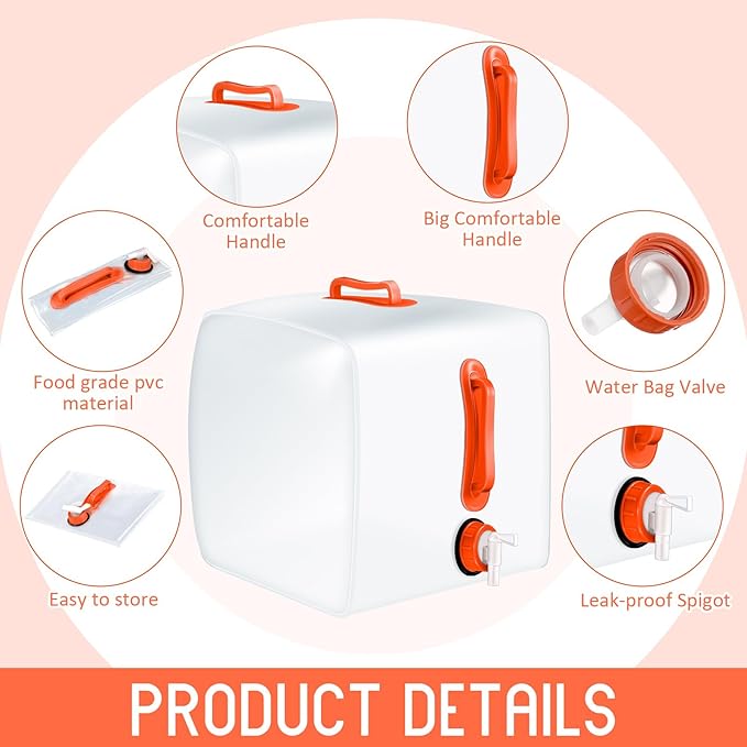 3 Pack Collapsible Water Container with Spigot, Foldable Camping Water Container Portable Camping Storage Carrier Jug for Outdoors Hiking Emergency Kit Backpack(5.3 Gallon,Orange,3 Pcs)