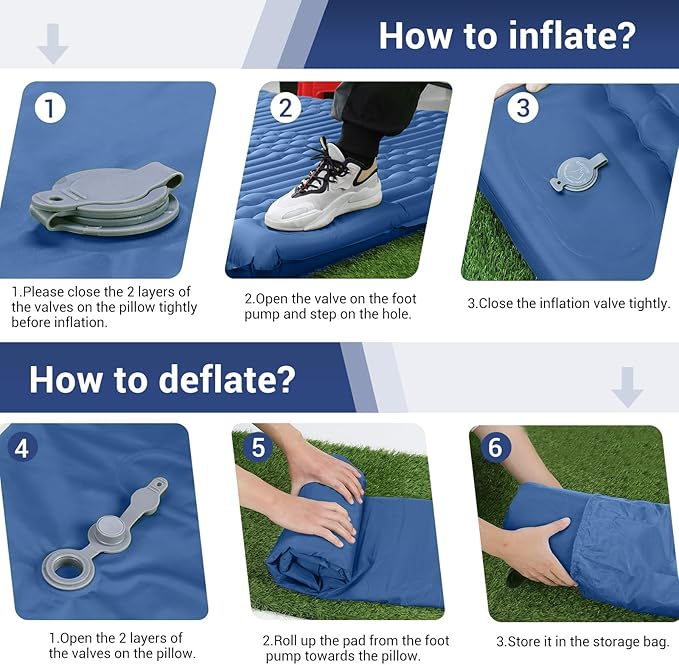 Elegear Double Sleeping Pad - 4" Ultra-Thick Self Inflating Camping Mat for 2 Persons with Built-in Pillow and Foot Pump