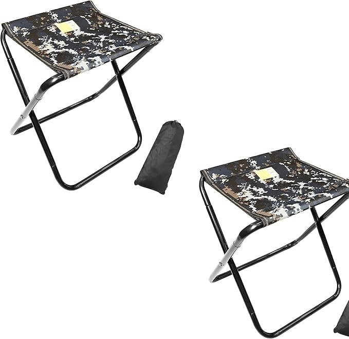Camping Stool,2-Pack Portable Folding Stool with Carry Bag, 12in Portable Folding Chair Collapsible Camp Stool Outdoor Footstool for Travel Walking Hiking Fishing Picnic (DZICamo(2-Pack))