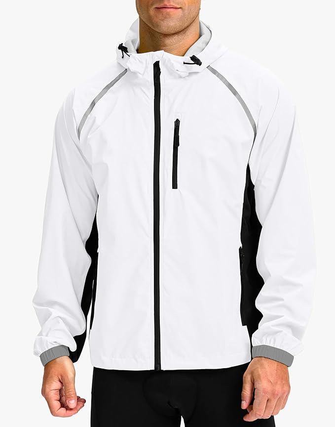 Men's Cycling Rain Jackets Waterproof Running Bike Windbreaker Lightweight Packable Hooded Jacket