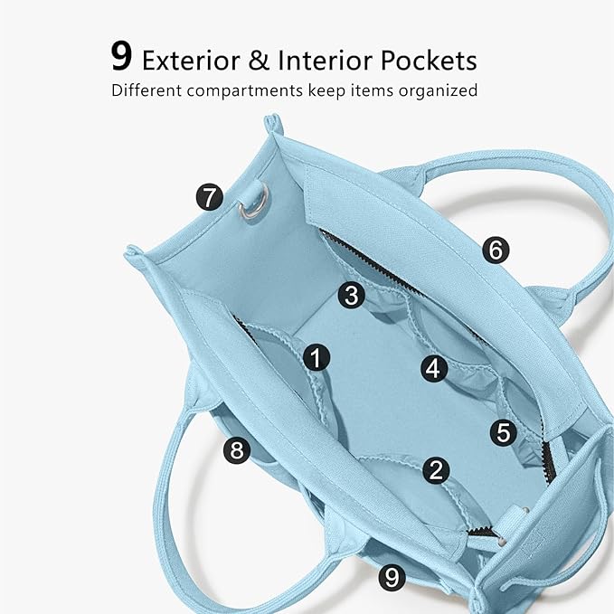 TOPDesign Heavy-Duty Canvas Tote Bag for Women, Adjustable Crossbody/Shoulder Handbag with 9 Pockets, Everything Tote