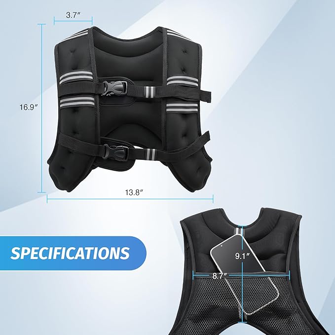 ZELUS Weighted Vest, 6lb/8lb/12lb/16lb/20lb/25lb/30lb Weight Vest with Reflective Stripe for Workout, Strength Training, Running, Fitness, Muscle Building, Weight Loss, Weightlifting