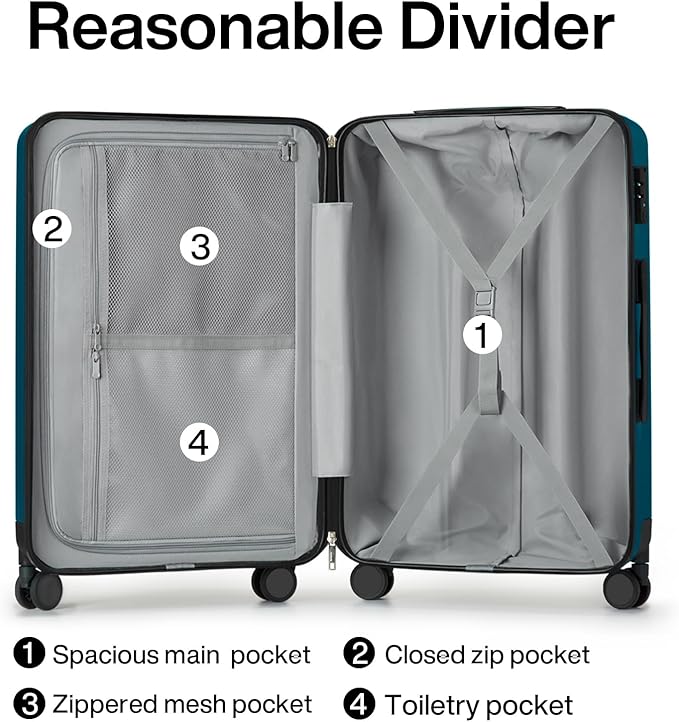 Hanke 24 Inch Luggage Suitcases With Spinner Wheels Lightweight PC Hard Shell Rolling Suitcase With Travel Lock,Checked-Medium 24-Inch(Caribbean Blue)