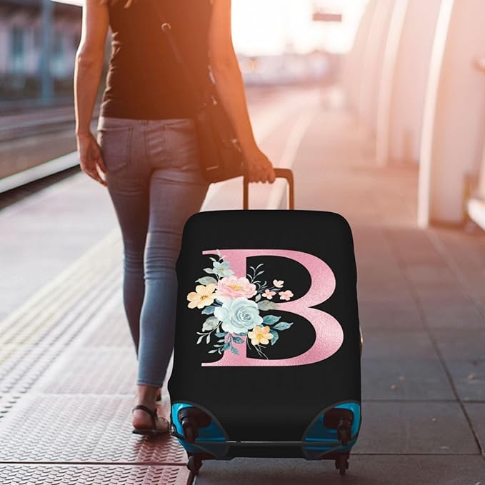 B Alphabet Design Custom Travel Luggage Cover Tag Set TSA Approved Vintage Letter Print Suitcase Protector Men Women (XL 29-32 Inch Luggage)
