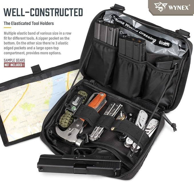 WYNEX Tactical Admin Pouch With Tri-Fold Open Design, MOLLE Tool Pouch, First Aid Pouch, EDC Utility Pouches, Tools Bag Attachment Organizer - Includes U.S.A Flag Patch