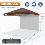 EAGLE PEAK Pop Up Canopy Tent with 1 Sidewall, Easy Setup Event Tent, Outdoor Sun Shade, Wheeled Carry Bag, Stakes and Guy Ropes, Instant Canopy 10x10, Dark Brown