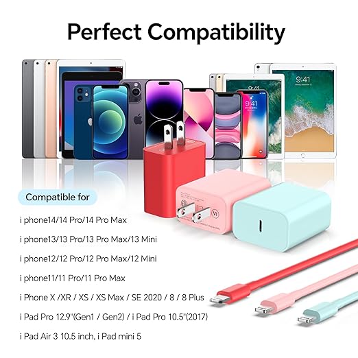 3Pack 10FT Long ightning Cable,20W Fast Charging Phonne ightning Cable Phone Charger Cord for Phone 14/13/12/12 Pro Max/11/Xs Max/XR/X,AirPods Pro,Pink/Green/Red