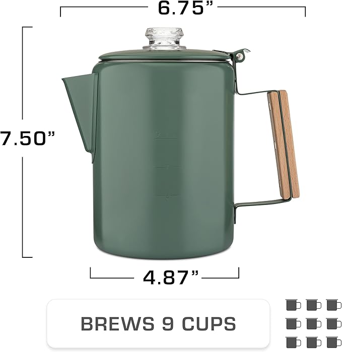 COLETTI Bozeman Camping Coffee Pot — Camping Coffee Makers, Coffee Percolator – America's Sleekest Percolator – NO Aluminum or Plastic (Camp Green)