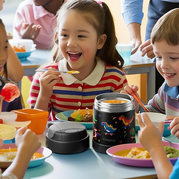 10 oz Soup Thermo for Hot Food Kids Insulated Food Jar with Spoon, Lunch Thermo Container, Width Mouth Vacuum Stainless Steel Food Thermo for School Travel, Leakproof, Easy to Open(Black)