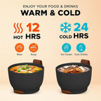 ENERGIFY Vacuum Insulated Food Jar. Large 24oz Bowl incl. Folding Spoon, Cup. Wide Mouth Keep Hot & Cold Drinks Soup Lunch Container for Adults. BPA-Free Stainless Steel, Leak Proof Red Mahogany