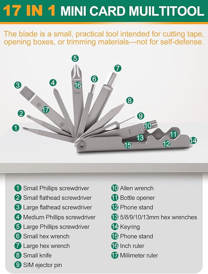 17-in-1 Mini Multitool Screwdriver Set, Precision Stainless Steel EDC Pocket Toolkit with Compact Precision Bit Set & Bottle Opener for Outdoor, Hiking, Camping and Survival
