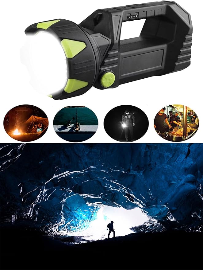 LED Handheld Lantern Searchlights, 15000LM 8 Modes Rechargeable LED Flashlights Spotlight, Outdoors Camping Hunting Lamp Portable Work Light Tail Lights for Indoor Outdoor Emergency