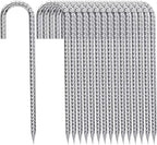 J-Hook-Rebar-Stakes-12-Inch-16-Pack, Ground Stakes Heavy Duty for High Winds Galvanized Anti-Rust Metal Stakes for Ground Heavy Duty Ground Anchors for Garden Dog Fence Chicken Coop Water Pipe