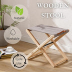 Folding Canvas Camp Stools Set of 2, Wood Folding Camping Stool Patio Portable Foot Stool for Garden Outdoor Fishing Picnic Travel BBQ, Grey