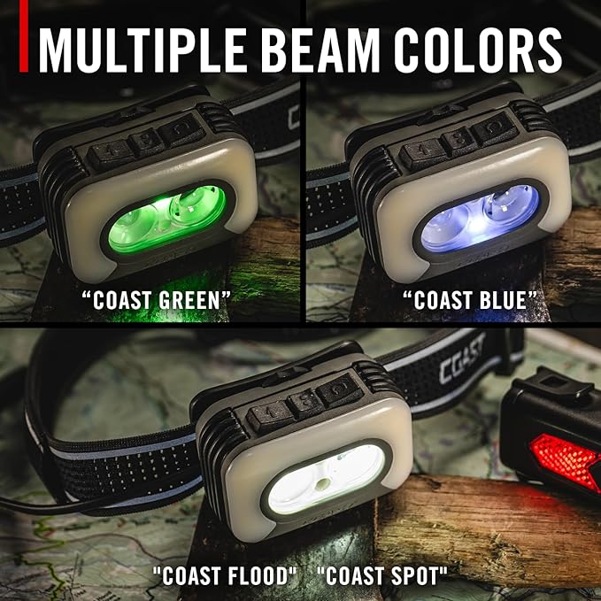 Coast RL35R Voice-Controlled 1100 Lumen Rechargeable LED Headlamp with ARC280™ Lighting, 4 Color Modes, Rear-Facing Safety Signal, Variable Light Control and USB-C Charge Port