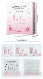 Skin Care Kit Cherry Blossom Korean Skincare Set for Teen Girls & Women Travel Sizes Hydrating Cleanser, Anti-Aging Serum, Moisturizer, Eye Cream - Radiant Gentle Skin Cleaning Mini Holiday Gift (4PC)
