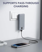 VRURC Portable Charger Built-in Cables and AC Wall Plug, USB C Power Bank 10000mAh, Travel Battery Portable Phone Charger Compact Lightweight External Battery Pack for Smart Phones, Tablets etc-Grey