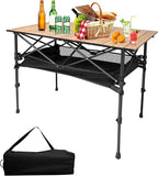 Aluminum Folding Camp Table w/Storage Bag, Roll Up Surface Portable Camping Table Height Adjustable Outdoor Indoor Use for Camping Picnic BBQ Backyard