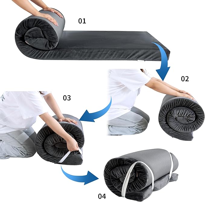 HOMBYS 3 INCH Thick Waterproof Memory Foam Camping Mattress for Outdoor Sleeping, Portable Roll Up Mattress Pad Mat for Travel Truck Bed Tent