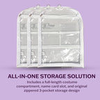 Clear Garment Bags for Dance Costumes 3-Pack, Regular-Size, Side Zipper Entry, Storage Pockets for Shoes & Accessories, Size 37”x18”, Dream Duffel