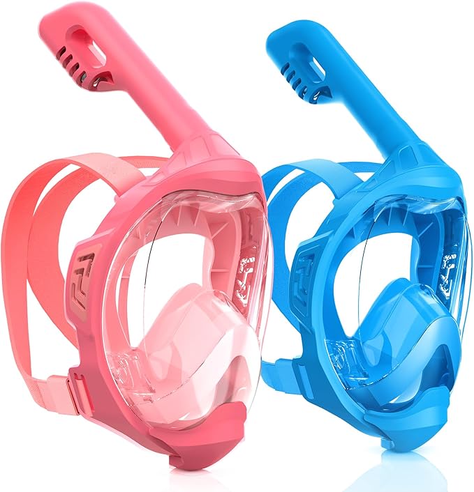Kids Full Face Snorkel Mask, Snorkeling Gear for Kids, Kids Scuba Mask and Snorkel, Diving Mask, Snorkeling Set, 180 Degree Panoramic View Anti-Fog Anti-Leak