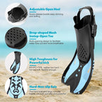 Youth Snorkel Set for Ages 7-16, Snorkeling Gear for Kids with Panoramic View Mask Anti-Fog Anti-Leak Full Dry Top Snorkel Fins Travel Bag for Swimming Diving