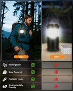 Solar Camping Lantern 4 Pack, Rechargeable LED Lantern with Flashlight, USB-C & Solar Powered, Collapsible Emergency Lights for Hurricane, Power Outages, Outdoor Use