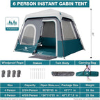 Camping Tents 4/6 Person Pop Up Instant Tent - Setup in 60s for Family Camping, Windproof Design, Family Cabin Tent with Rainfly & Backpack Carry Bag