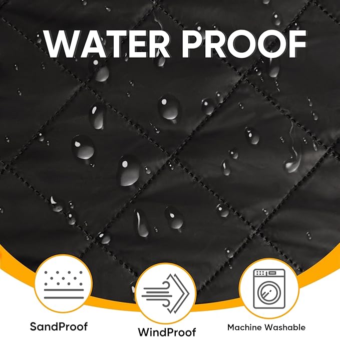 Northroad Waterproof Camping Blanket with Sherpa Lining, Large Windproof Outdoor Blanket for Cold Weather, Light Weight and Warm for Picnic, Stadium, Dog, Concert, 55"x82" (Black, 1PCS)