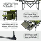 Timber Ridge Aluminum Camping Directors Chair with Side Table Pocket, Portable Folding Chair, Heavy Duty Lawn Chair for Fishing Trip Picnic Concert Outdoor 400lbs, Green