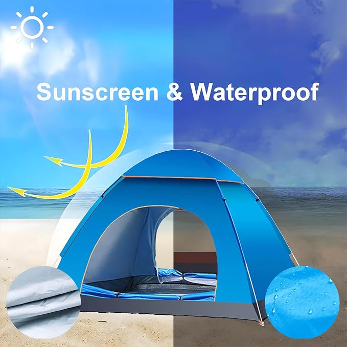 Pop Up Compact Camping Tent, Instant Pop Up Tent with Picnic Mat, Portable Automatic Waterproof Easy Setup Quick-Open Tent, Outdoor Camping Beach Travel
