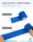 FriCARE Self Adhesive Bandage Wrap, Medical Tape in First Aid Kit, Cohesive Bandages for Wounds Sport Vet, 2 Inches X 5 Yards 6 Rolls, Navy Blue