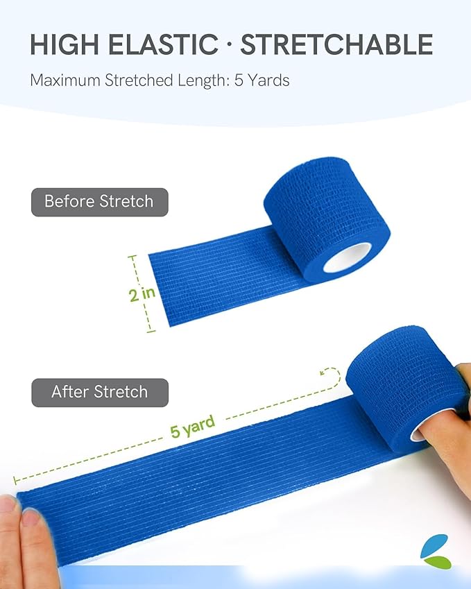 FriCARE Self Adhesive Bandage Wrap, Medical Tape in First Aid Kit, Cohesive Bandages for Wounds Sport Vet, 2 Inches X 5 Yards 6 Rolls, Navy Blue