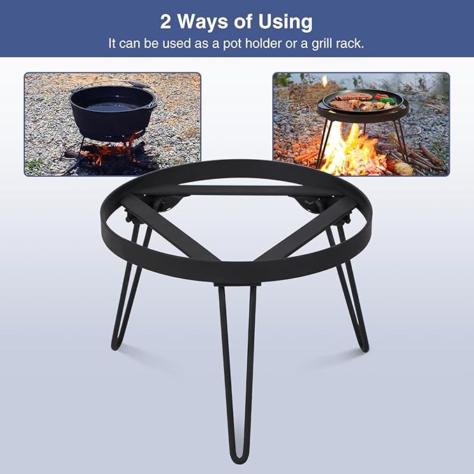 Lineslife Folding Campfire Tripod for Cooking, Portable Camping Tripod Stand for Solo Stove Bonfire Fire Pit, Dutch Oven, Open Fire, Iron Black