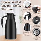 1 PCS 68 OZ Thermal Coffee Carafe, Insulated Stainless Steel Coffee Carafe Double Walled Vacuum Thermal Pot Flask with Brushes Thermos for Keeping Hot Coffee Tea Home and Office (Black)