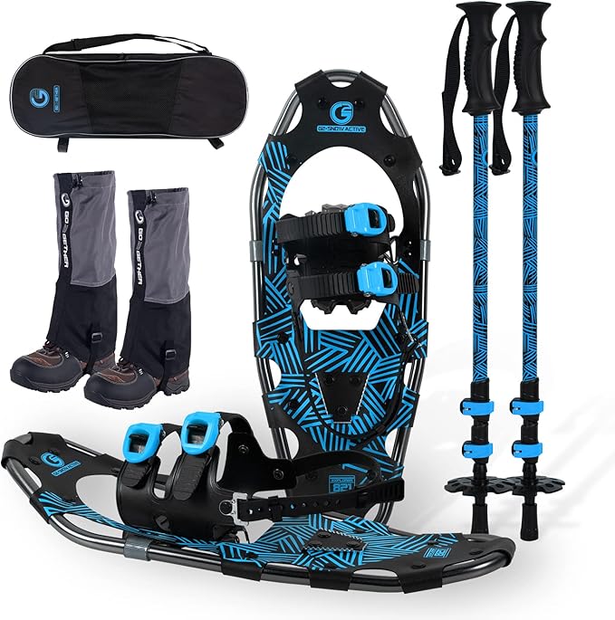G2 21/25/30 Inches Light Weight Snowshoes for Women Men Youth, Set with Trekking Poles, Tote Bag, Gaiters,Special Fast Ratchet Binding, Orang/Blue/Red Available