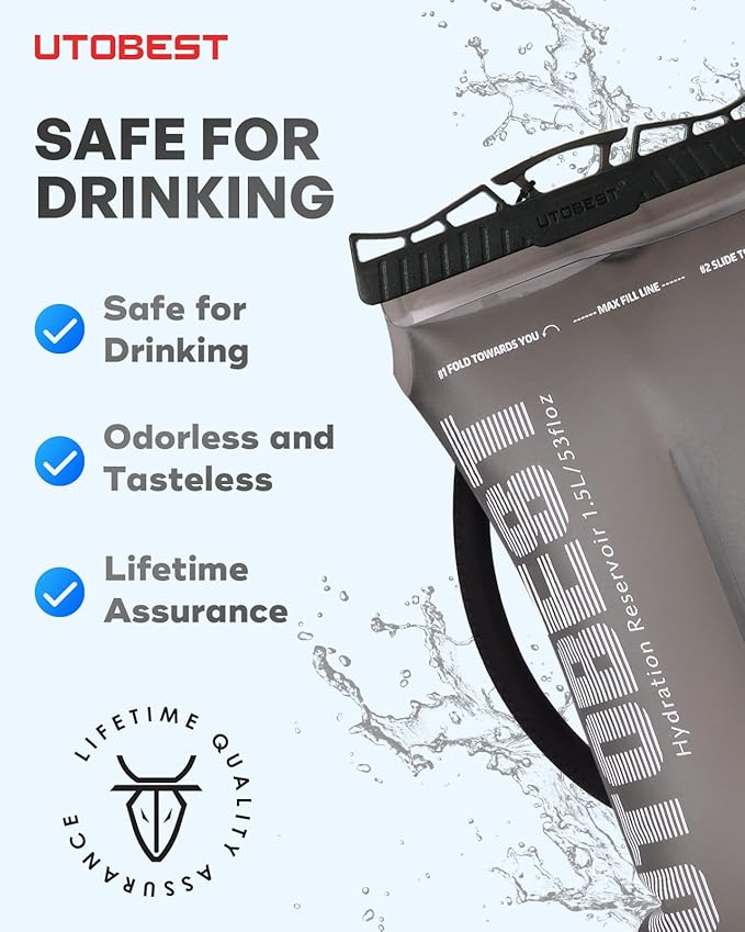 UTOBEST Hydration Bladder,TPU Water Bladder,Water Bladder for Hiking Backpack,BPA Free,Wide Opening,Leak-Proof,Water Reservoir for Hiking Cycling Camping Running