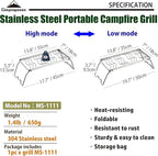 CAMPINGMOON Portable Folding Camping Campfire Grill over Fire Split Stoves 304 Stainless Steel (13.8’’L (MS-1111))