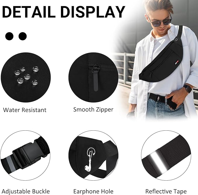 MAXTOP Large Crossbody Fanny Pack with 4-Zipper Pockets,Gifts for Enjoy Sports Festival Workout Traveling Running Casual Hands-Free Wallets Waist Pack Phone Bag Carrying All Phones