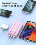 Portable Charger Power Bank 50000mAh Built-in Cables, PD 20W Fast Charging Large Capacity Battery Pack, 5 Output 2 Input LED Display Powerbank Compatible with Phone (Pink)