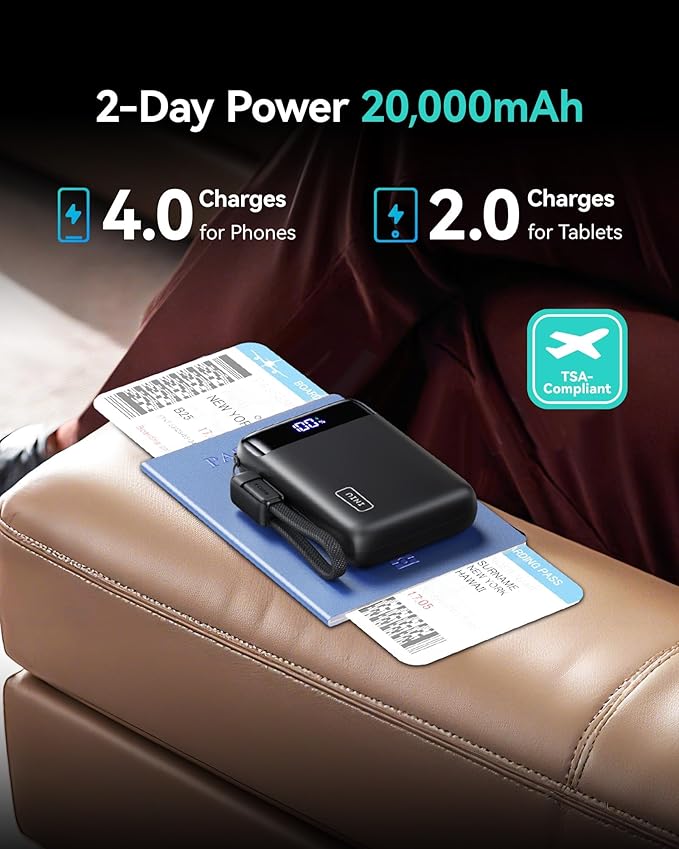 INIU Portable Charger, Smallest 22.5W 20000mAh USB C in & Out Power Bank Fast Charging, PD 3.0+QC 4.0 LED Display Phone Battery Pack Compatible with iPhone 17 16 15 14 Pro Samsung S24 Google iPad etc