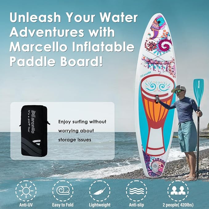 Paddle Board, Inflatable Stand Up Paddle Board，10.6'×33"×6" Ultra-Light SUP Board with Hand Pump, Leash, Repair Kit, Waterproof Phone Case and Backpack